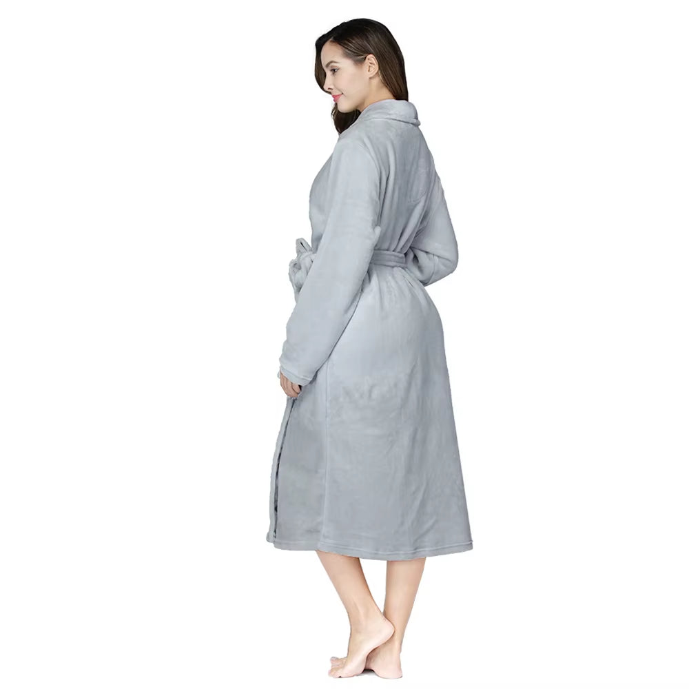 Women'S Solid Color Lapel Bathrobe Autumn and Winter Models Facecloth Warm and Comfortable Long-Sleeved Robe Homewear