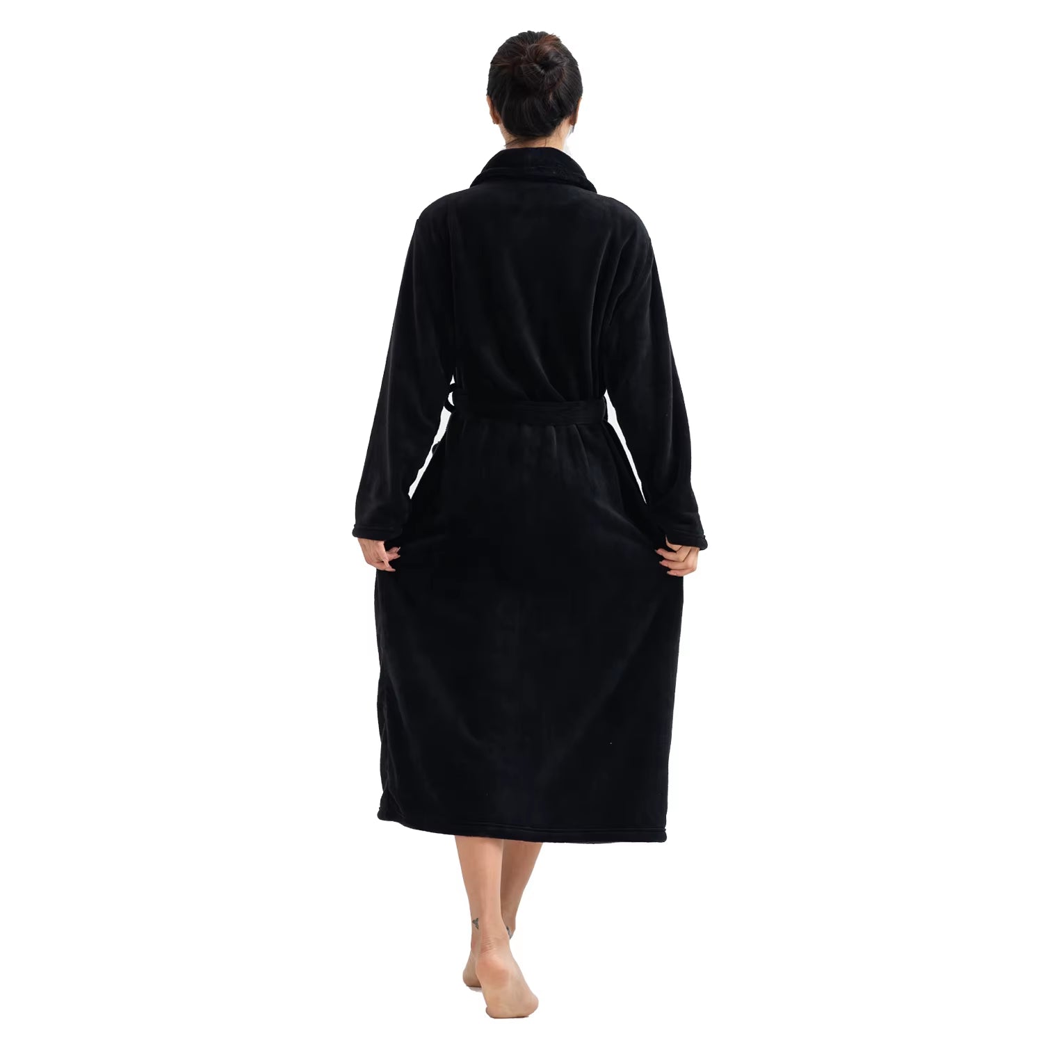 Women'S Solid Color Lapel Bathrobe Autumn and Winter Models Facecloth Warm and Comfortable Long-Sleeved Robe Homewear